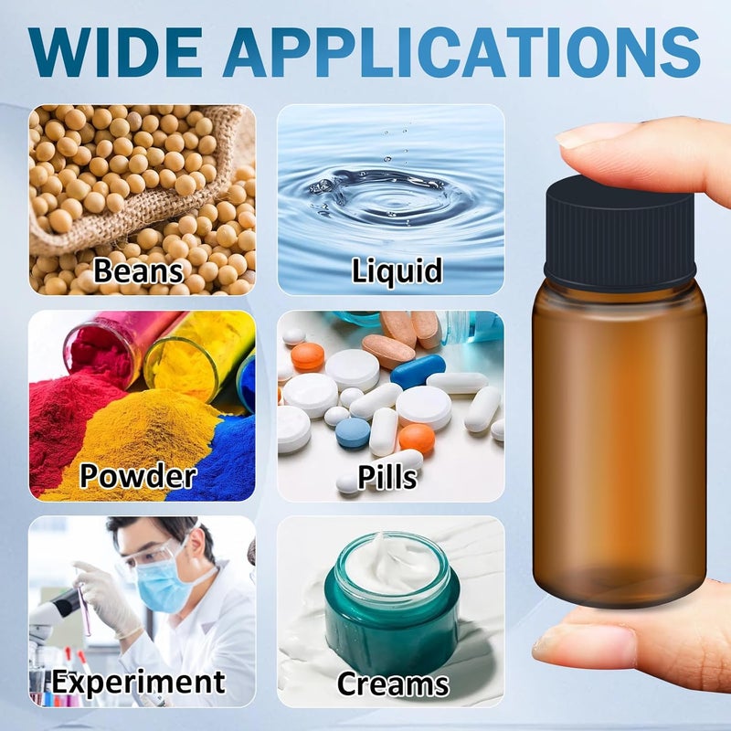 LVDALAB 100Pcs 0.3Oz/10ml Brown Glass Vials with Screw Cap, Glass Sample Vial with PE Stopper, Leak-Proof Small Glass Bottles Jars Containers Essential Oil Bottles for Storage Liquid, Pills and Lab Use - Image 5